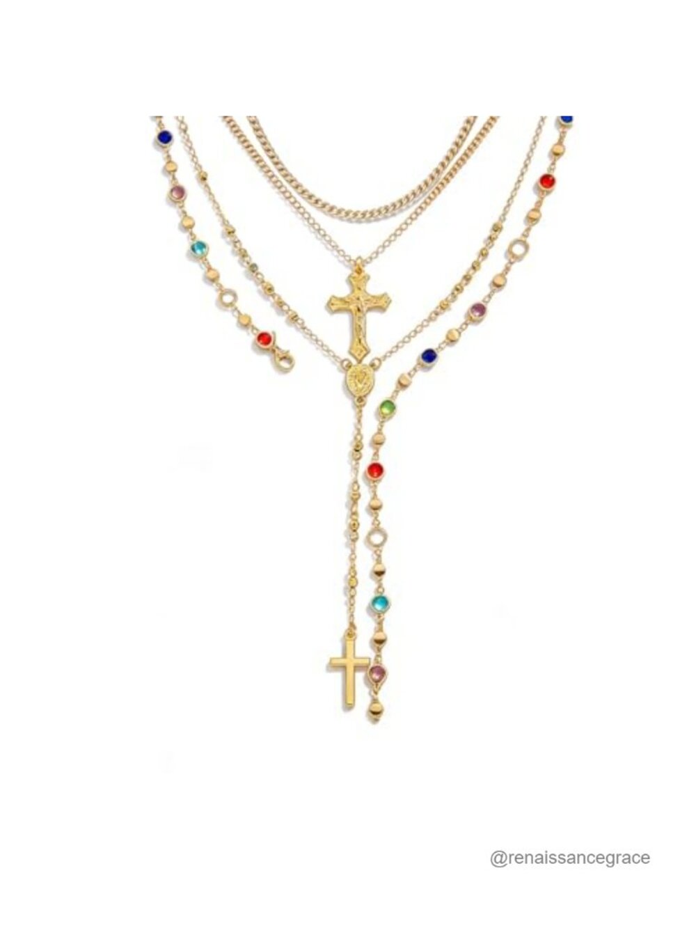 Women's Cross Pendant Necklace Set 4 Pack Layered Chain Crystal Imitation Pearl